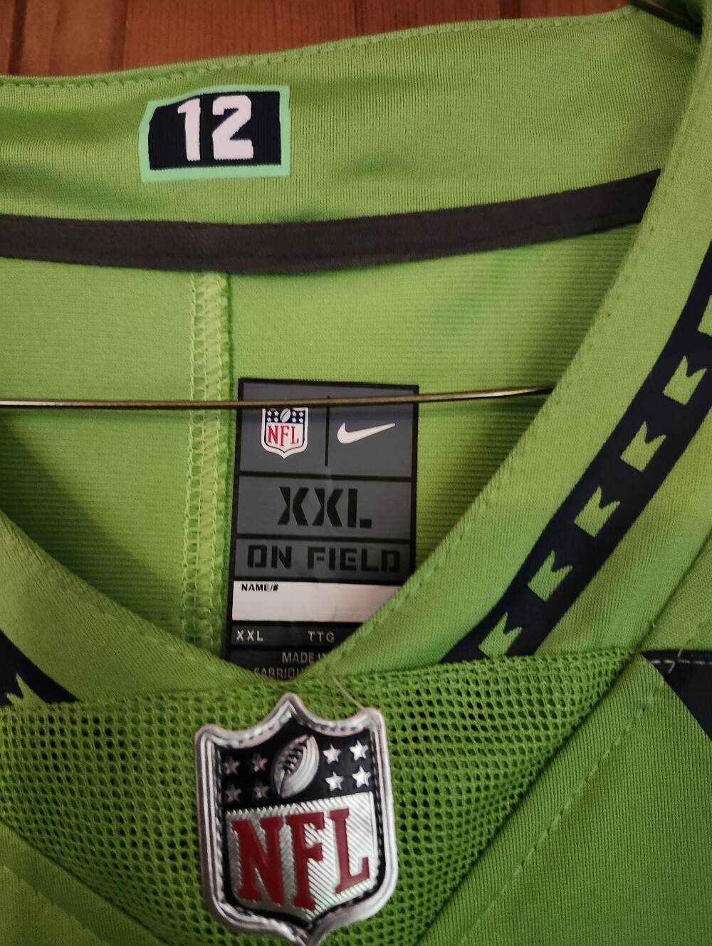 Nike Men’s Seattle Seahawks #3 Lime Green and Navy Jersey - Picture 2 of 3